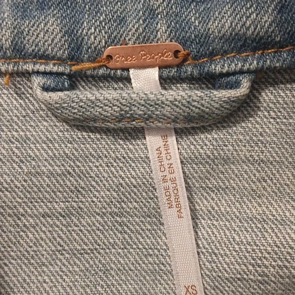 Free People Moto Double Breasted Denim Jacket. Country. Military.Coastal Cowgirl - Picture 12 of 14